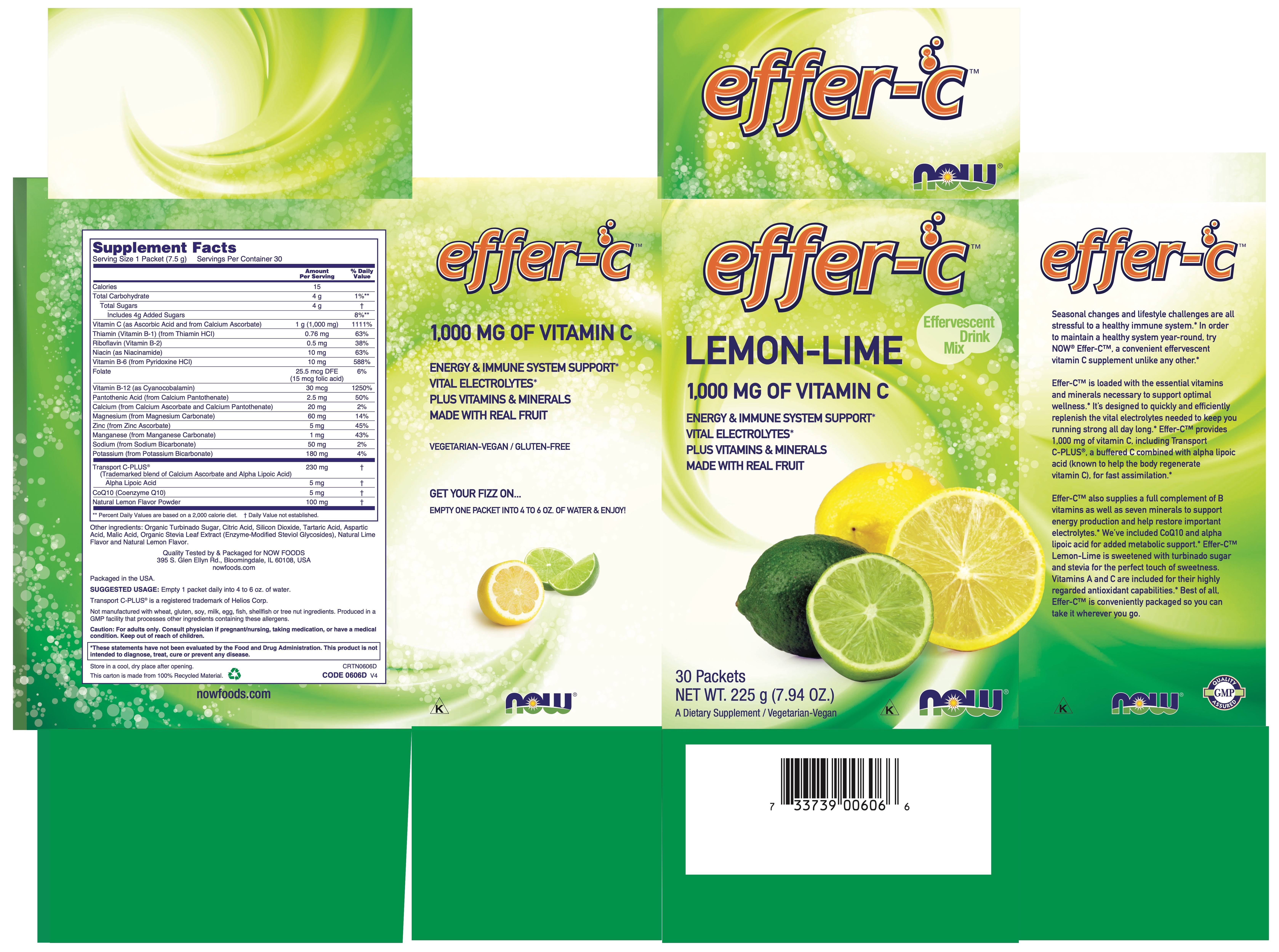 Now Foods Effer-C Effervescent Drink Mix - Lemon-Lime