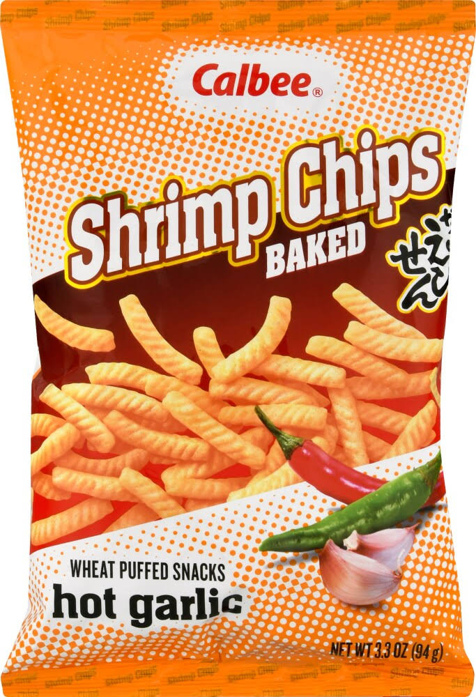 Calbee Shrimp Chips Baked Wheat Puffed Snacks - Hot Garlic, 3.3oz