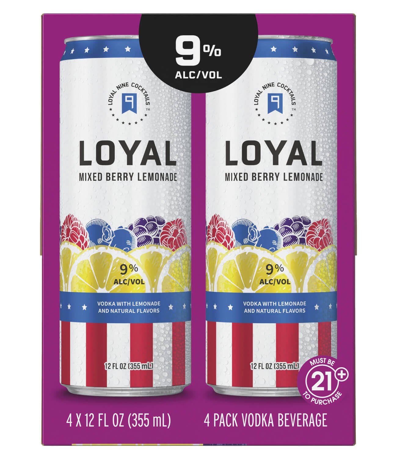 Loyal Vodka, Mixed Berry Lemonade - 4 pack, 12 fl oz cans