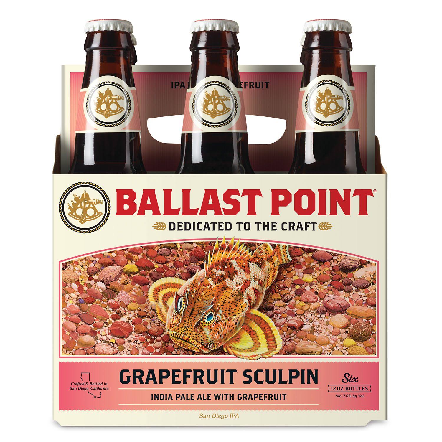 Ballast Point Beer, India Pale Ale, Grapefruit Sculpin - 6 pack, 12 oz bottles