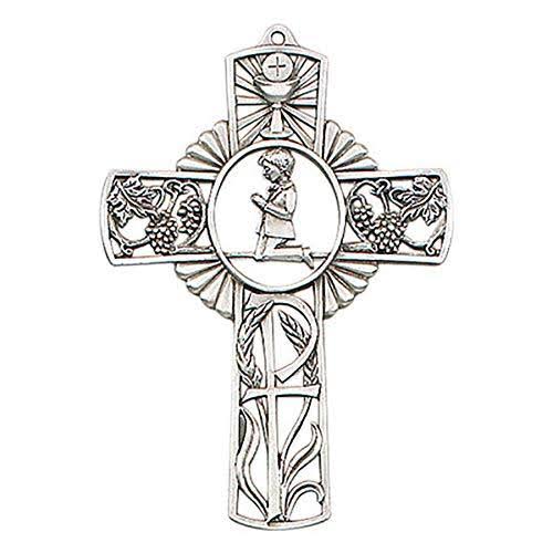Pewter First Communion Wall Cross with Praying Boy, 5 Inch