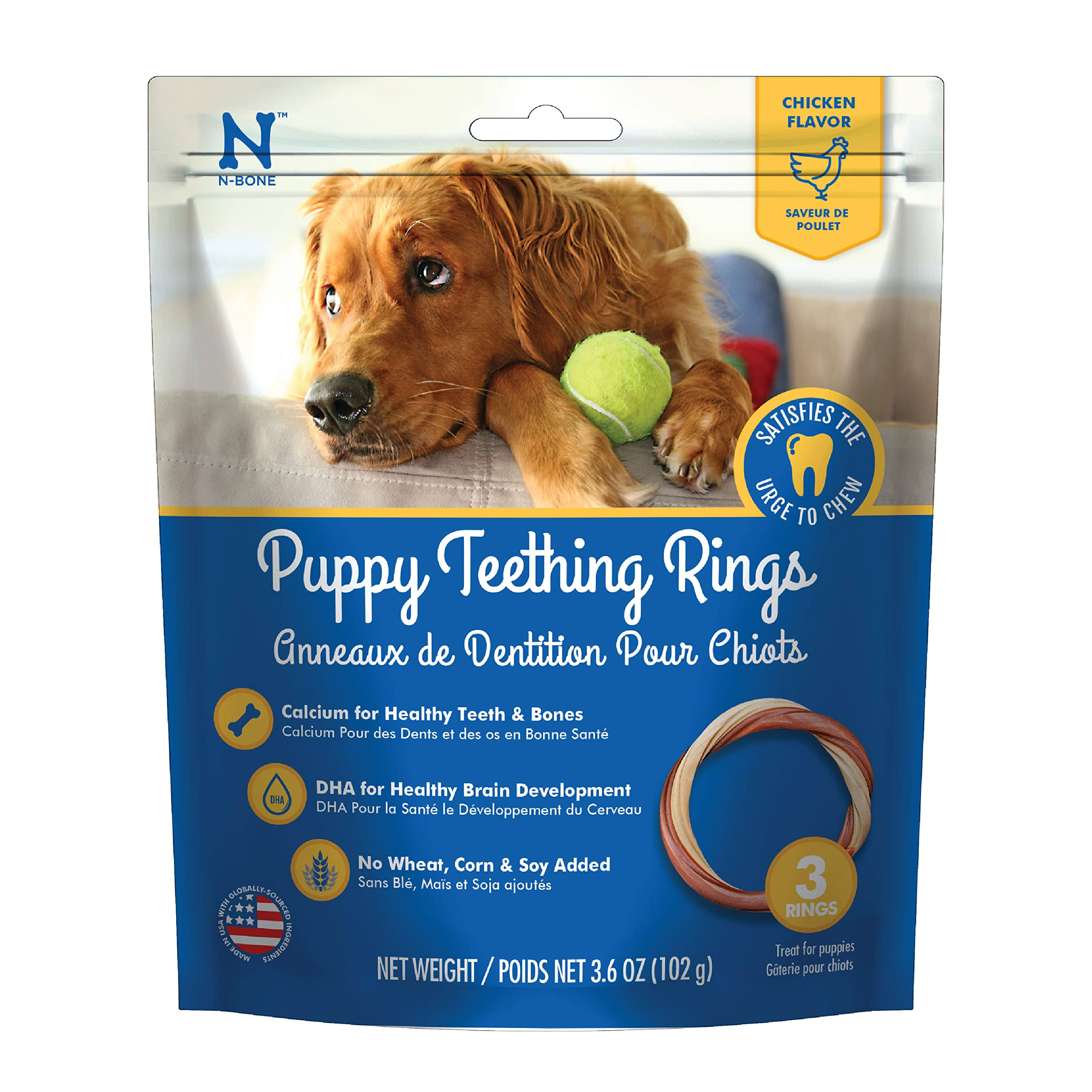 N-Bone Puppy Teething Ring Dog Chew - Chicken Flavor, 3 Pack
