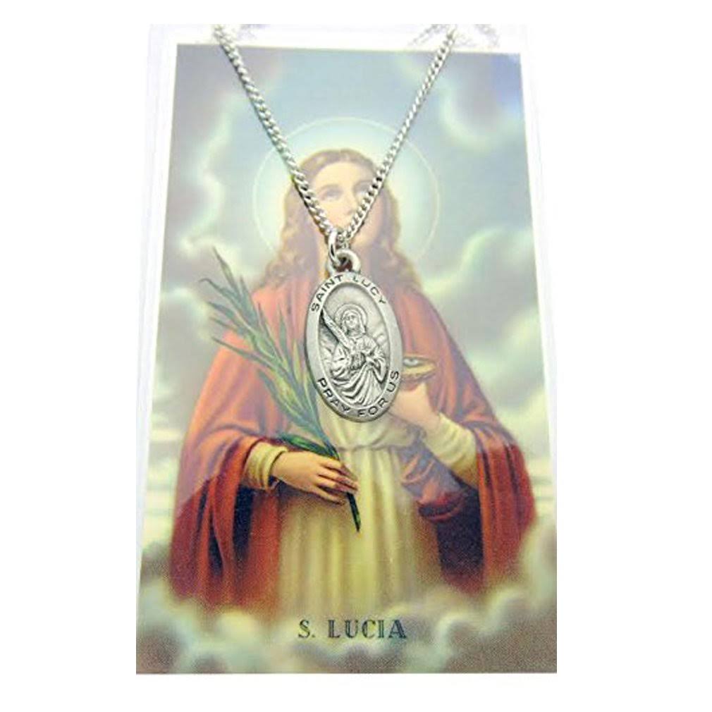 Pewter St. Lucy Medal & 45.7cm Chain, Prayer Card Set.