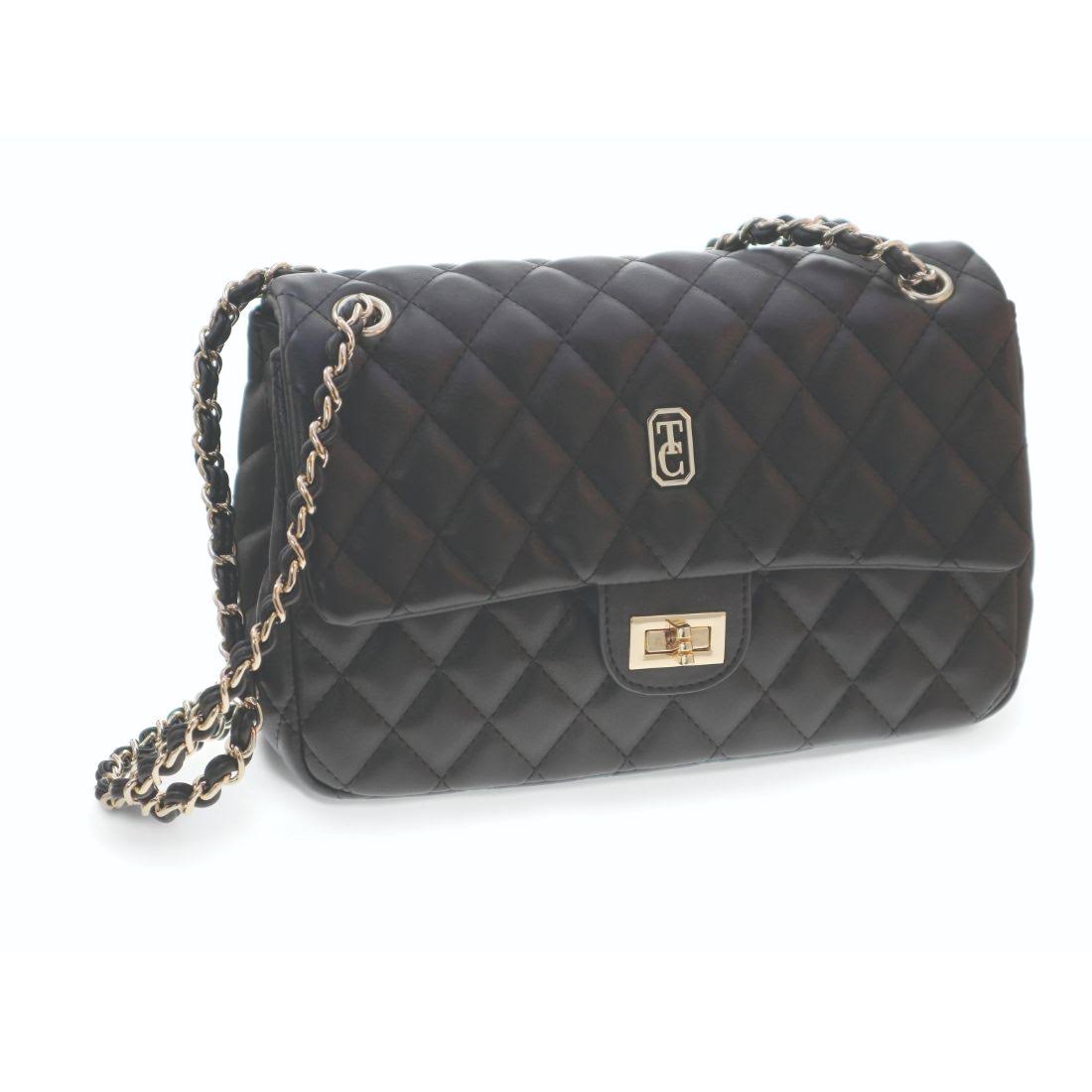 Tipperary Crystal Quilted Black Shoulder Bag With Gold Hardware