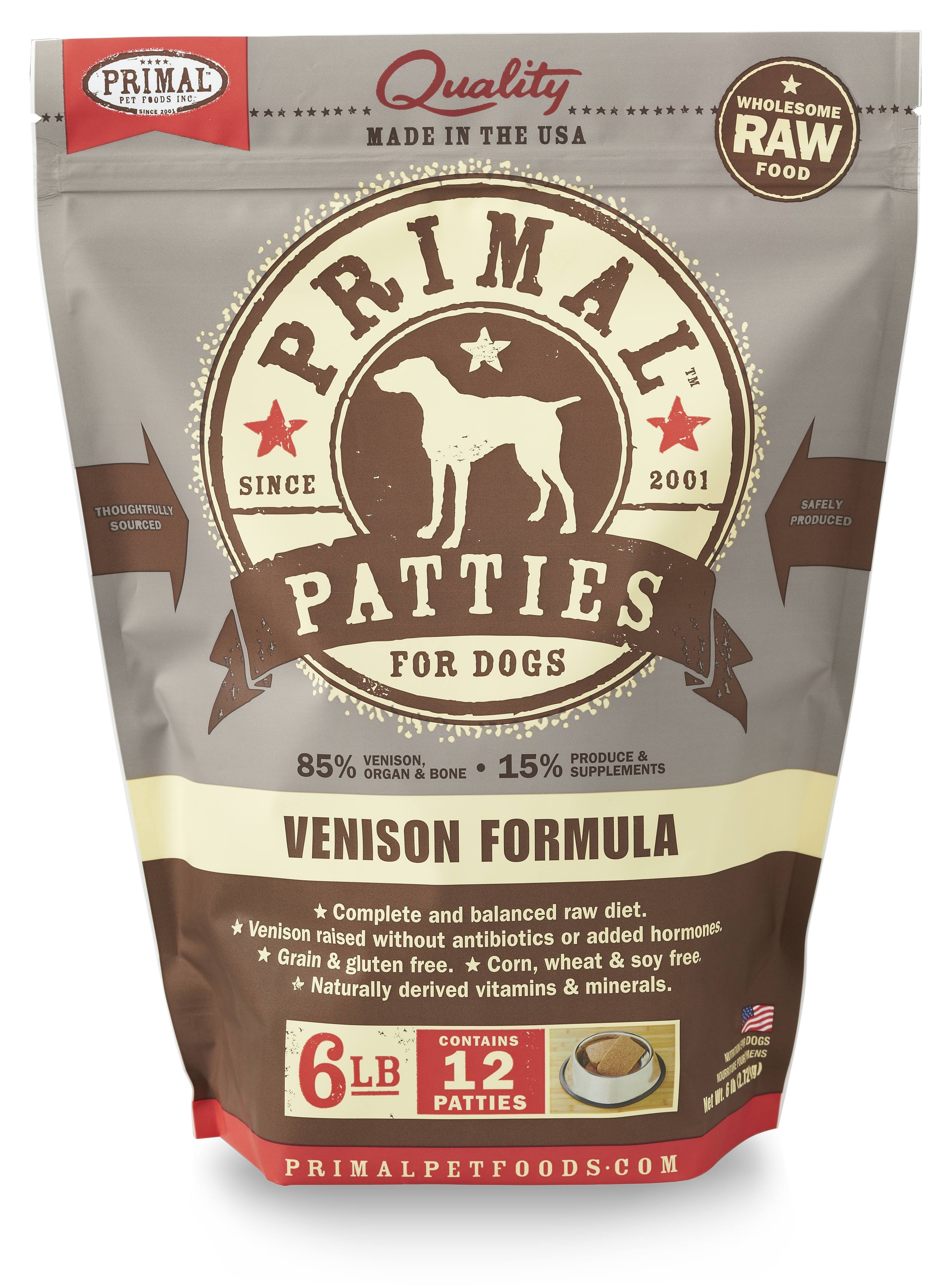 Primal Raw Frozen Patties Venison Formula Dog Food, 6-Lbs.