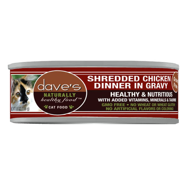 Daves Naturally Healthy Canned Cat Food - Shredded Chicken Dinner in Gravy, 156g