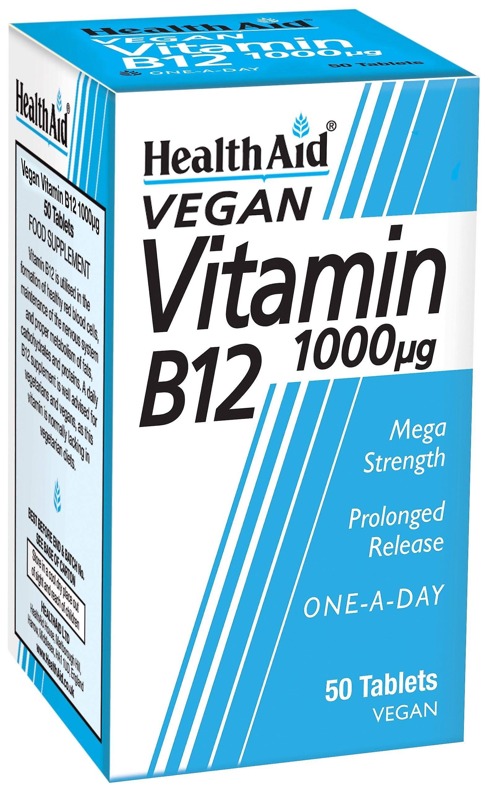 Health Aid Vitamin B12 (Cyanocobalamin) - 1000ug PR, 50 Tablets