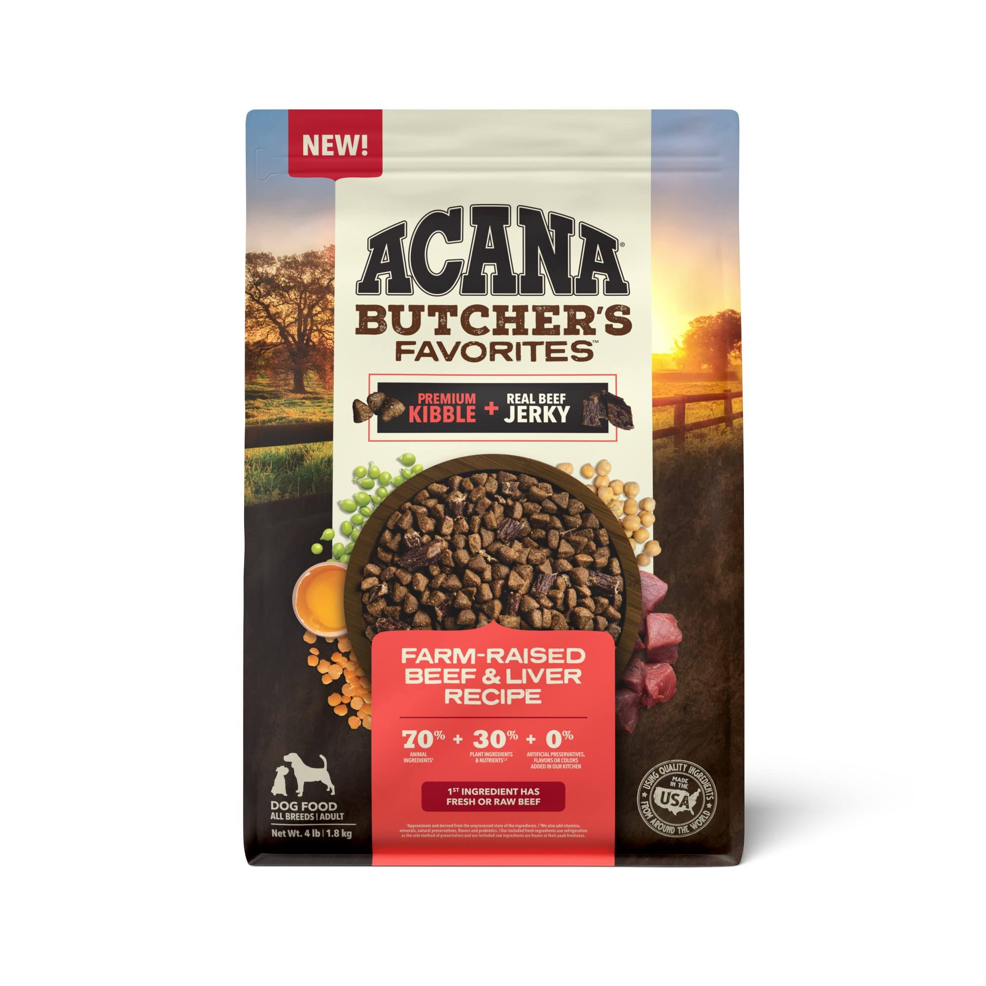 Acana Butcher's Favorites , Farm-Raised Beef & Liver Recipe Dry Dog Food 4lbs