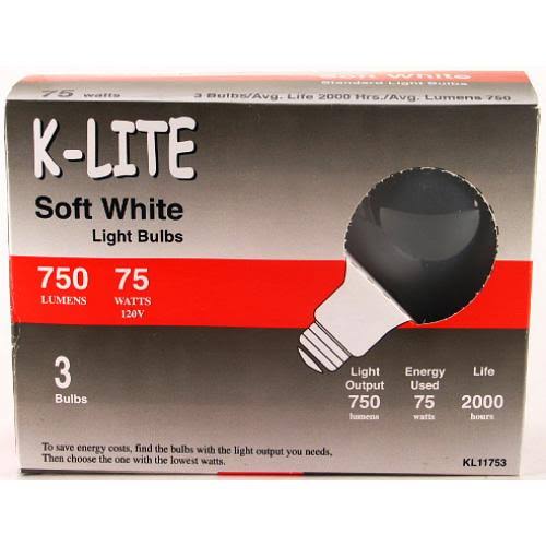 Light Bulb 3pk / 75w K-lite kl11753 Wholesale, Cheap, Discount, Bulk (Pack of 36)