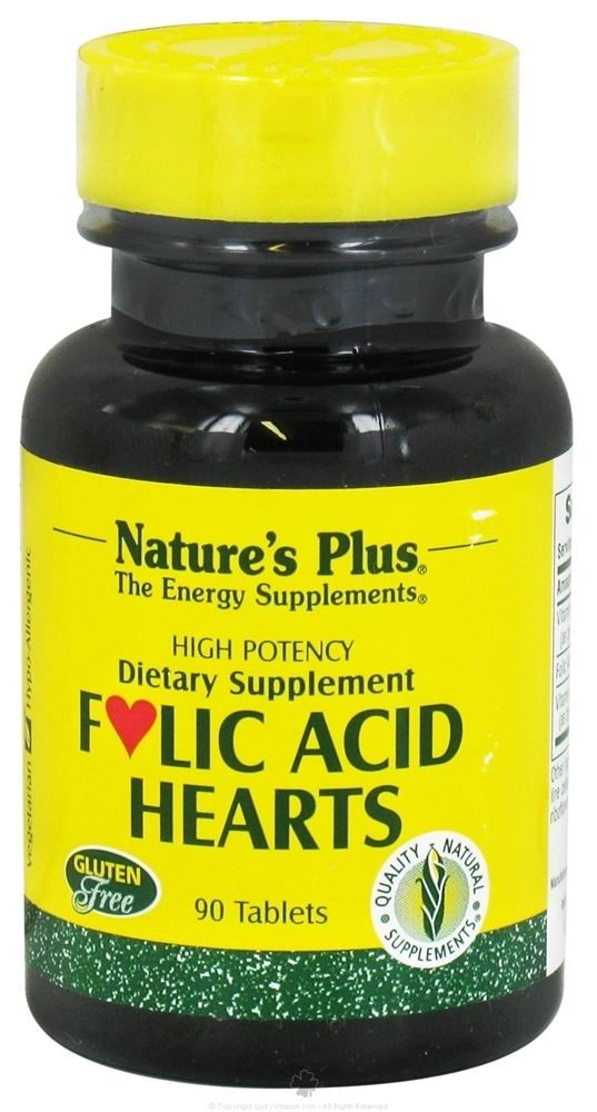 Nature's Plus Folic Acid Hearts - 400mcg, 90 Tablets