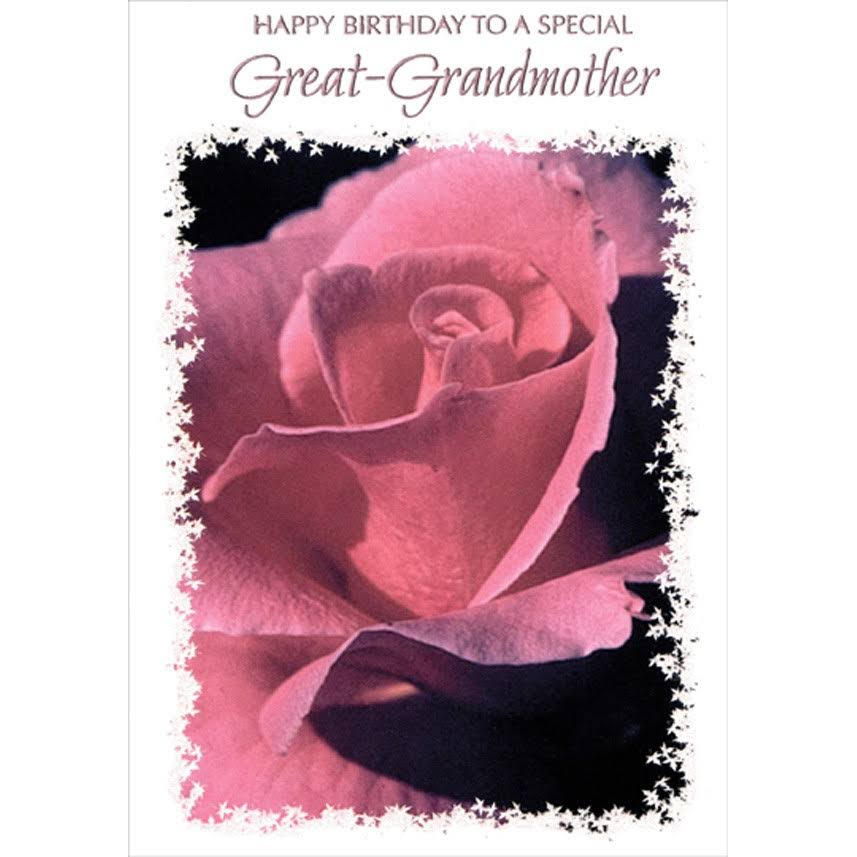 Designer Greetings Closeup of Pink Rose with Glitter Star Border Birthday Card for Great-Grandmother, Size: 5.25 x 7.5