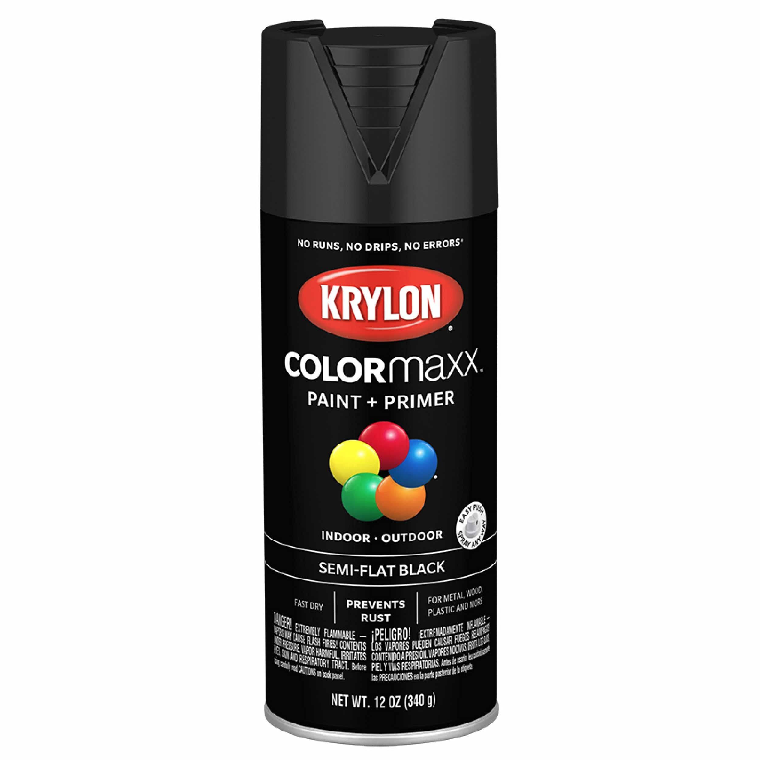Krylon K05578007 COLORmaxx Spray Paint, Semi-Flat Black, 12 oz