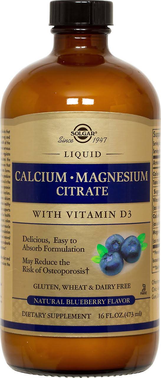 Solgar Calcium Magnesium Citrate Liquid with Vitamin D3 - Natural Blueberry, 16 fl oz