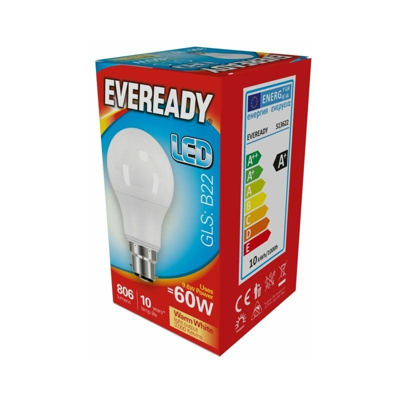 Eveready LED GLS 9.6W - 806lm Warm White 3000K B22