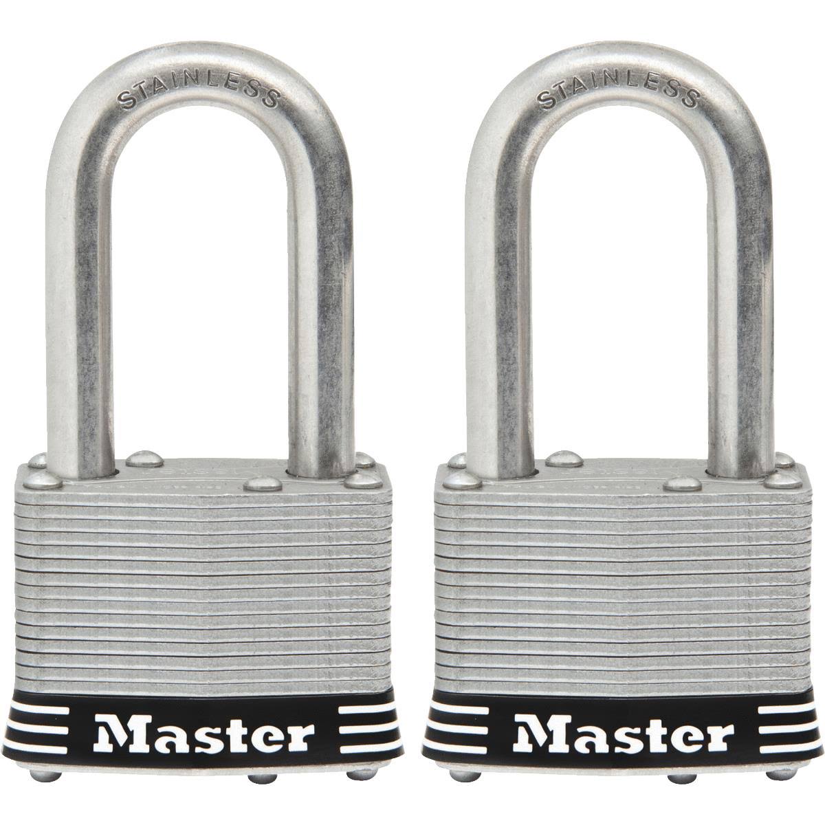 Master Lock Laminated Padlock - 1.5", Shackle, Keyed, 2pk