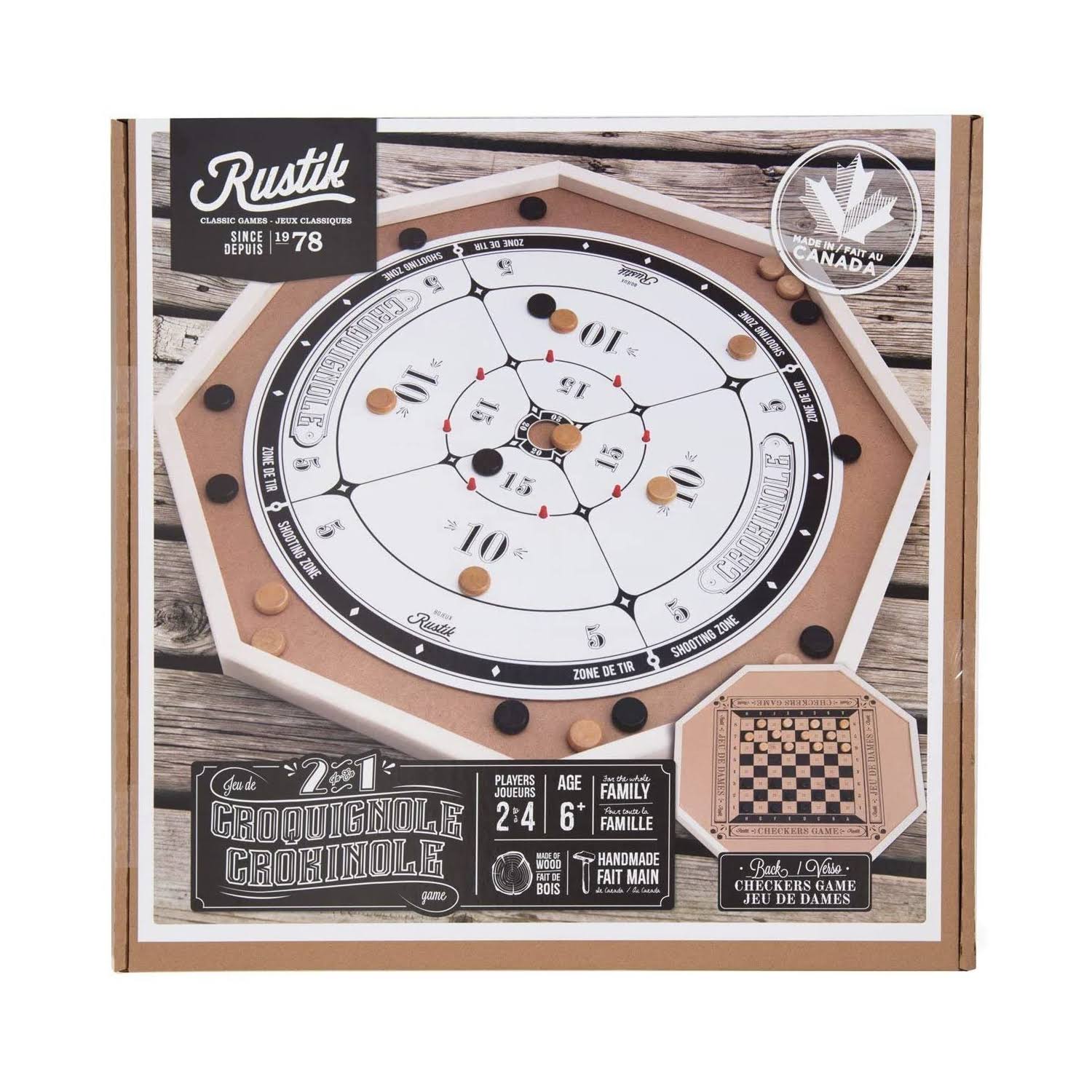 Rustik Crokinole De Luxe 2 in 1 Board Game - Multicolor