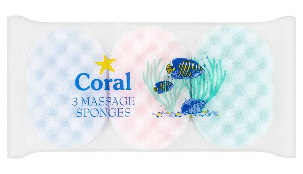 Coral Massage Sponge - Multi Colour, 3 Pack