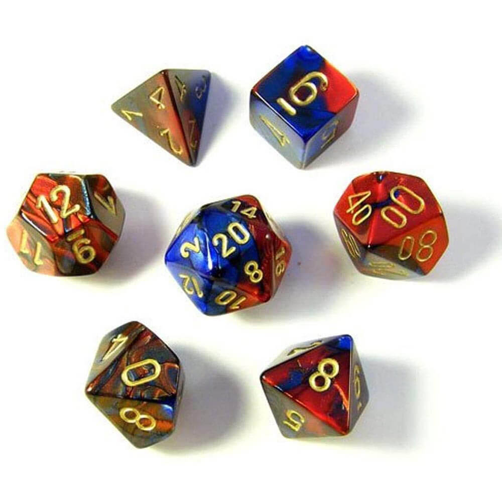 Chessex Gemini Polyhedral 7-Die Dice Set (Red & Blue/Gold)