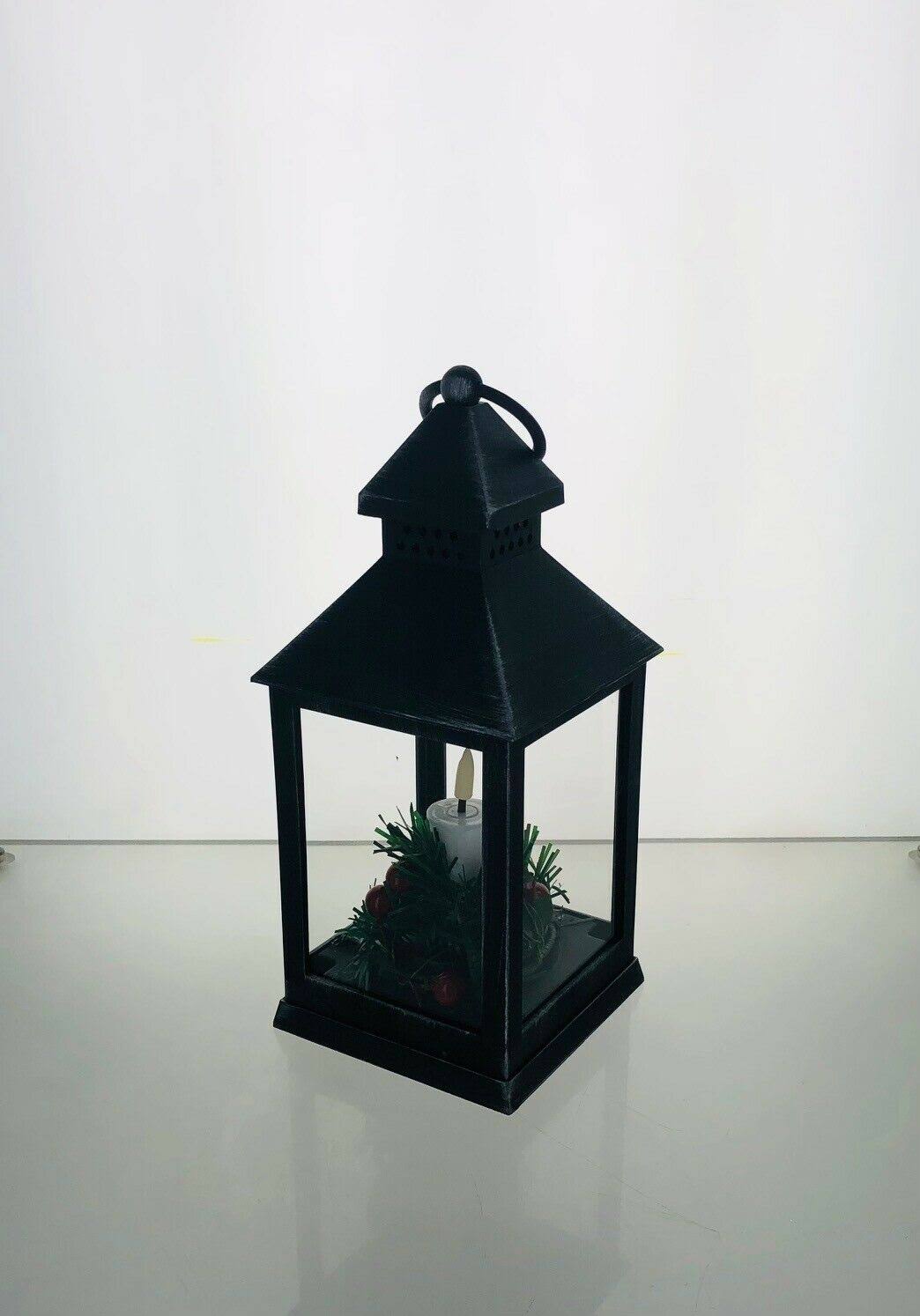 Boxed Black Christmas Decoration Lantern Lamp LED Lightup Candle Holly Ivy Gift