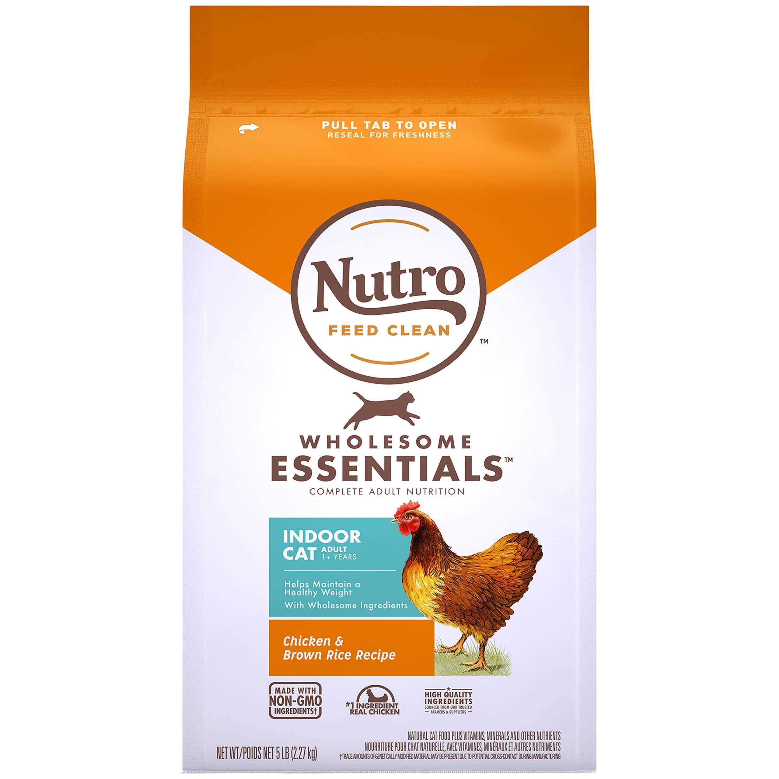 Nutro Wholesome Essentials Natural Dry Cat Food, Indoor Cat Adult Chicken & Brown Rice Recipe Cat Kibble, 5 LB Bag