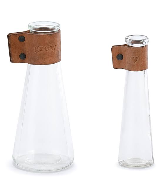 DEMDACO Tan 'Grow' Leather-Accent Glass Bud Vase - Set of Two One-Size