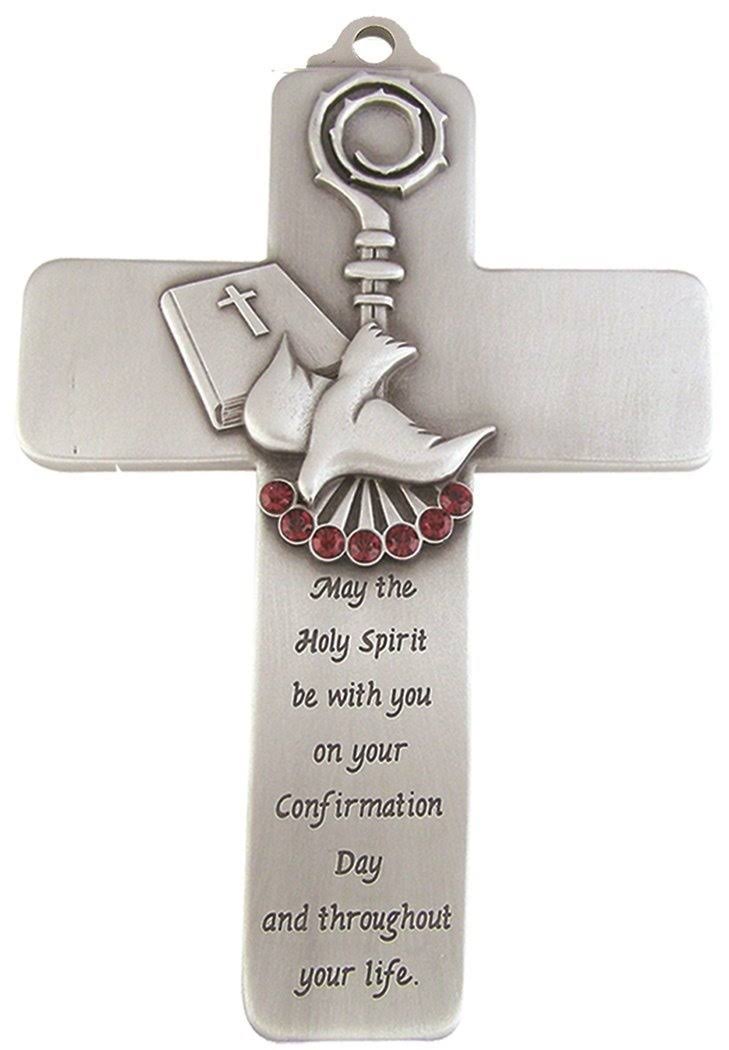 Pewter Holy Spirit Dove Wall Cross with Confirmation Message, 13cm