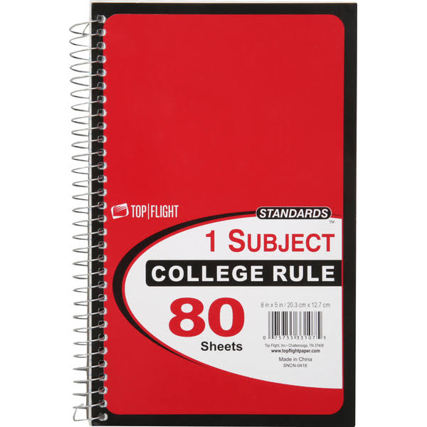 Top Flight Standards 1 Subject College Rule Notebook