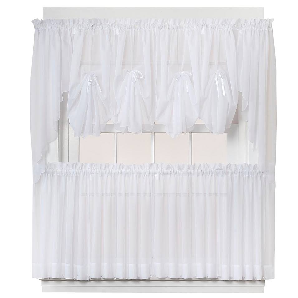 24" White Emelia Sheer Window Curtain Tier Pair