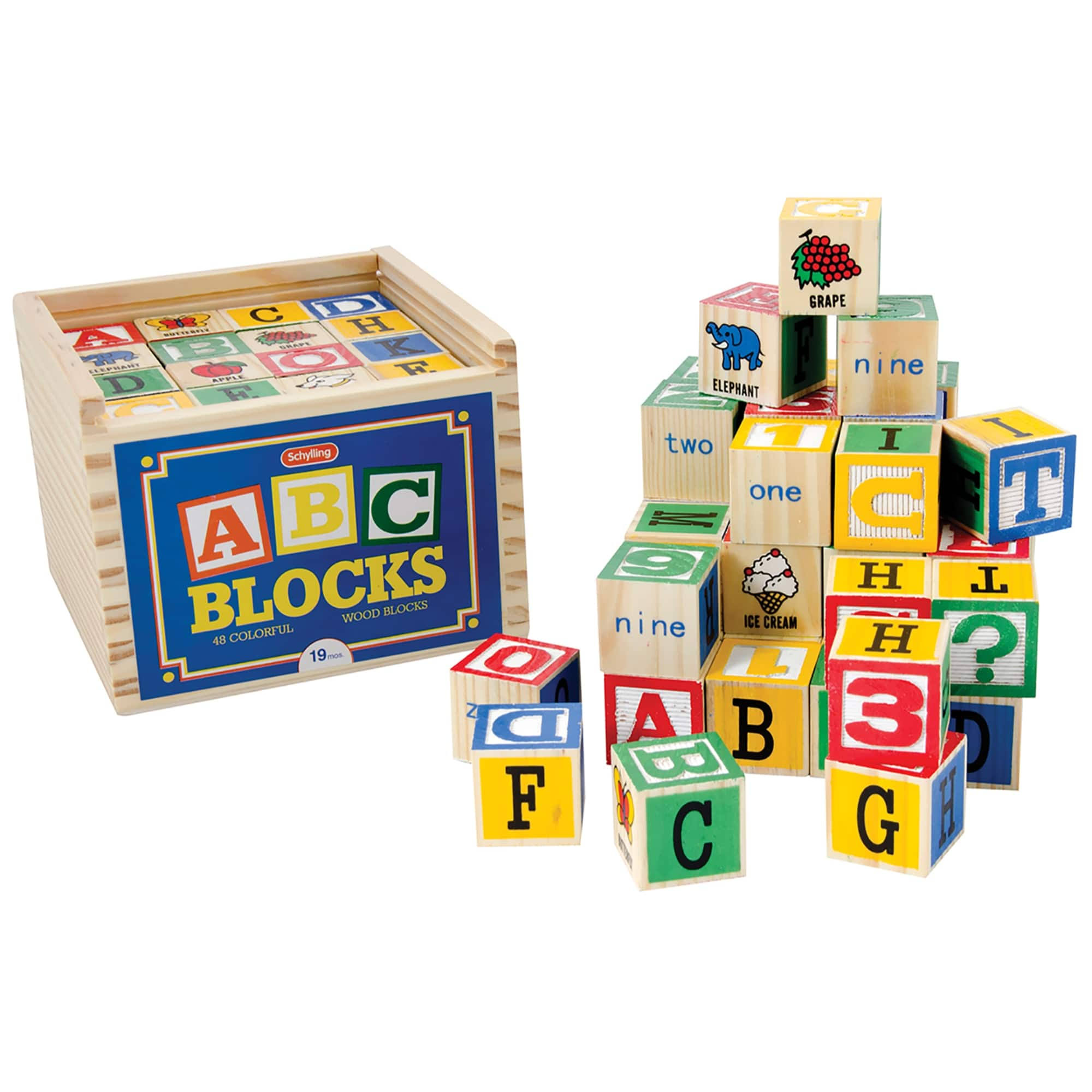 Schylling Wooden Alphabet Block Set Educational Toy - 48pc