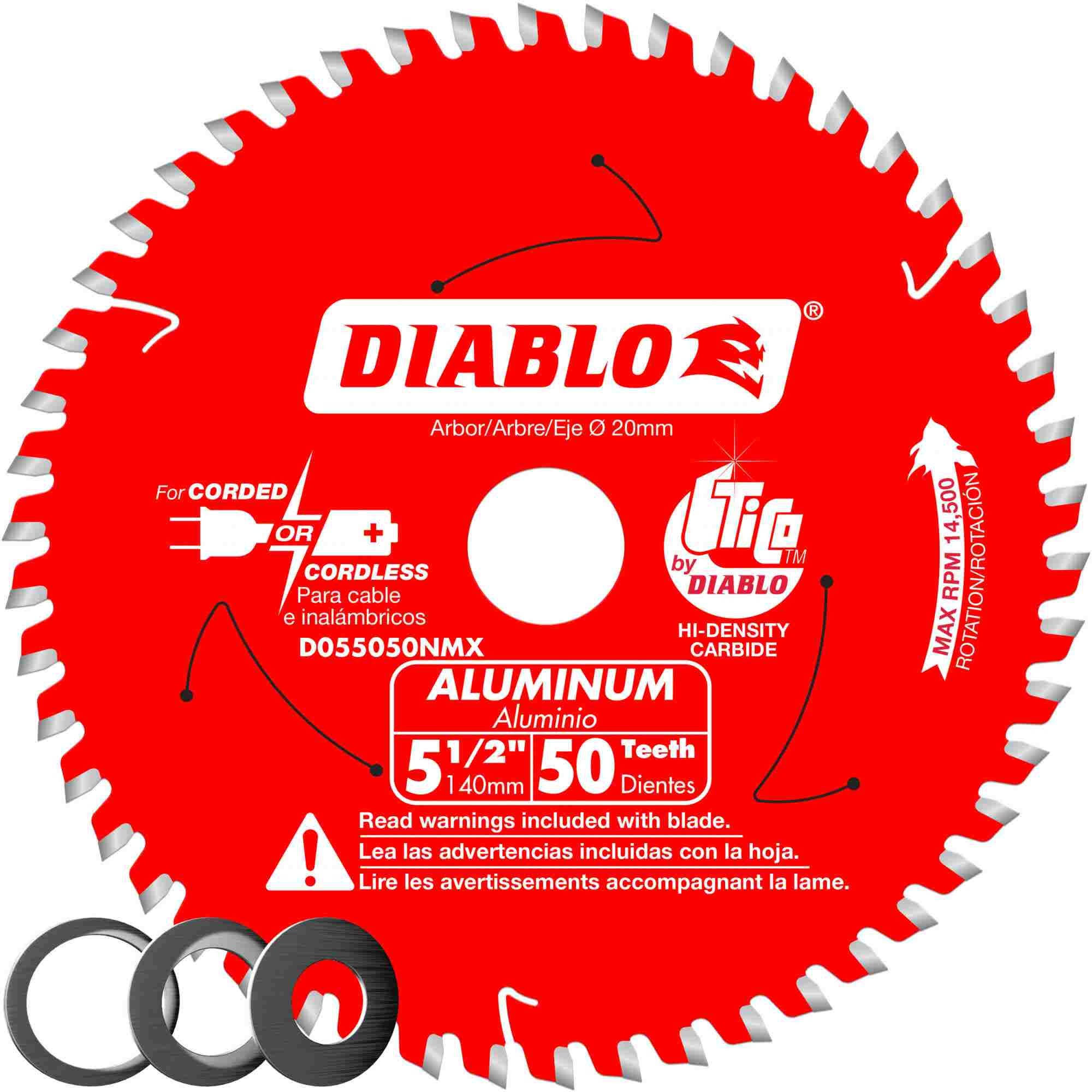 Diablo Aluminum Cutting Saw Blade - with Bushings, 5 1/2" x 50T