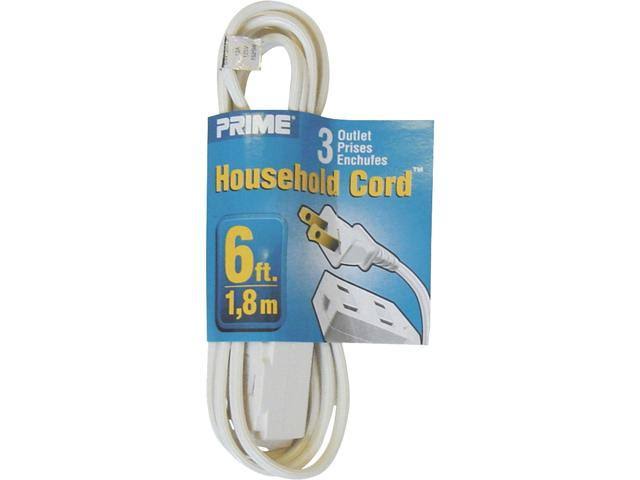 Prime Wire and Cable Cord - White, 6', 3 outlets