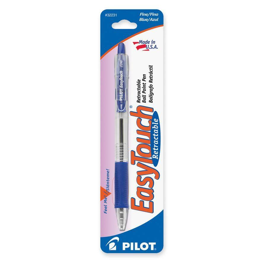 Pilot EasyTouch Retractable Ball Point Pen - Fine Point, Blue Ink, Single Pen
