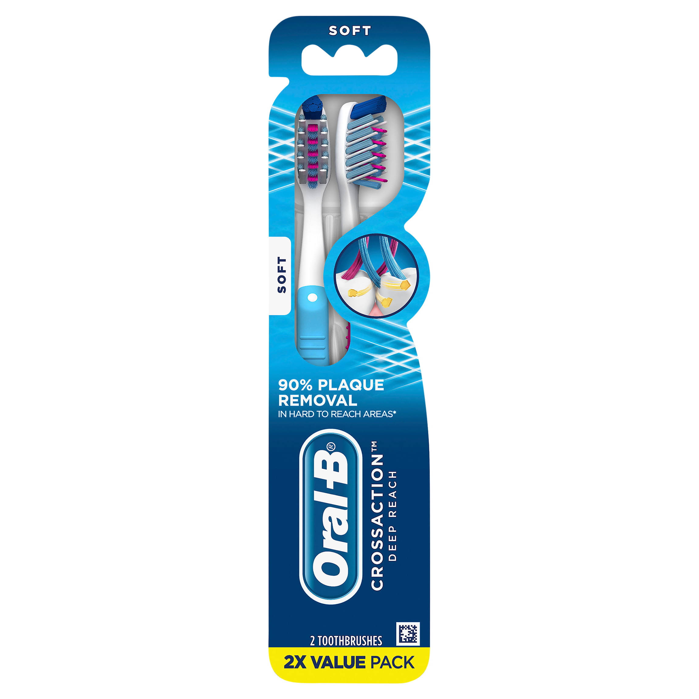 Oral B Crossaction Toothbrushes, Deep Reach, Soft - 2 toothbrushes