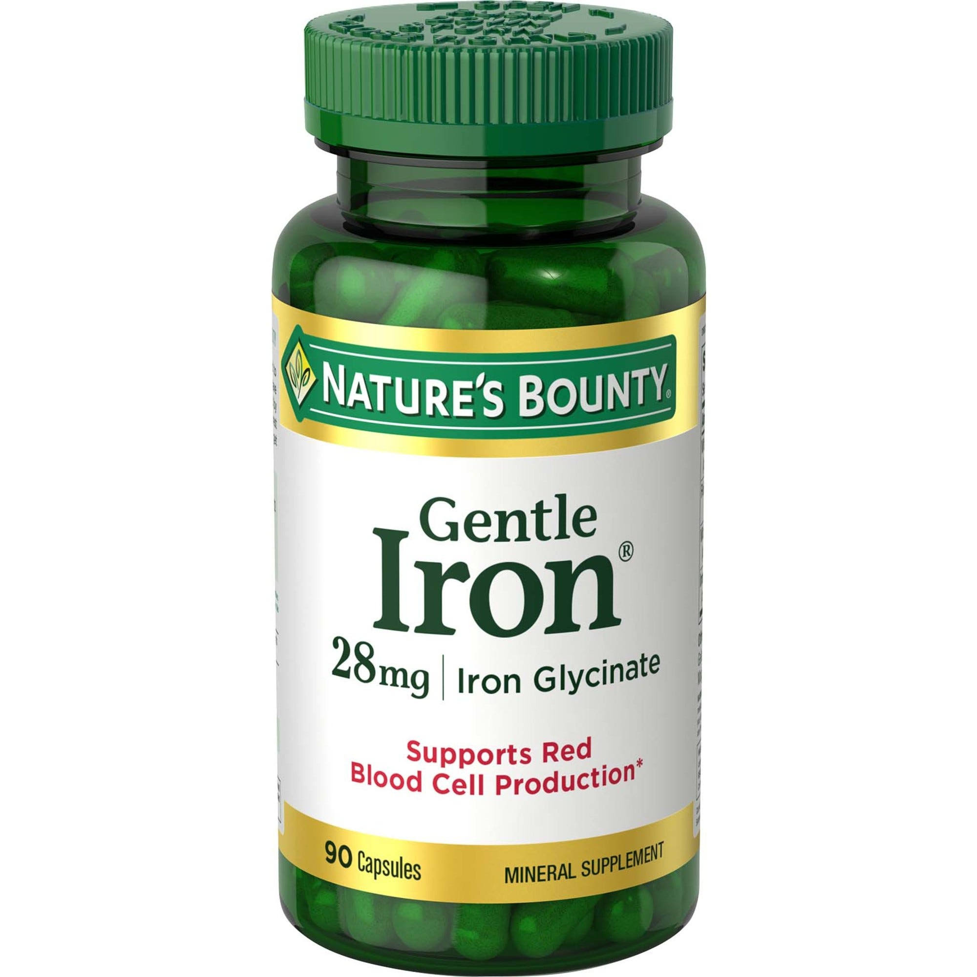 Nature's Bounty Gentle Iron Glycinate Capsules Dietary Supplement - 28mg, 90 Pack
