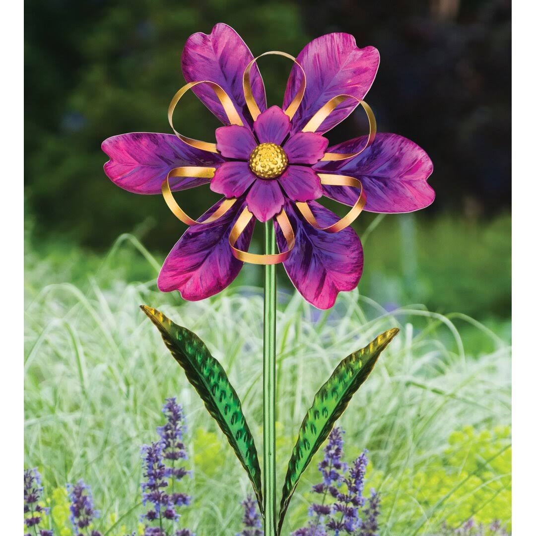 REGAL ARTS & GIFTS 12165 Purple Ribbon Flower Spinner Garden Stake