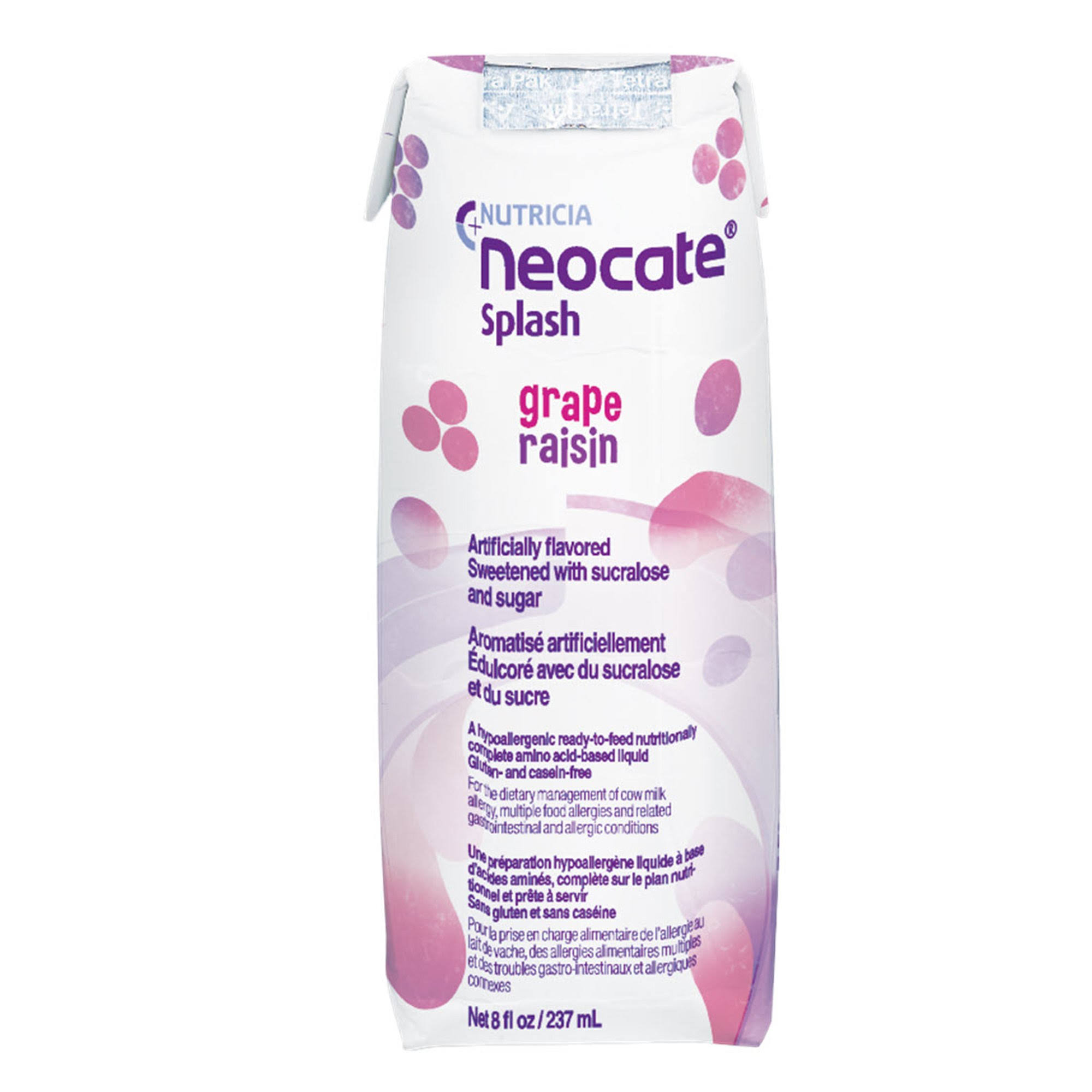Neocate Splash Grape Pediatric Oral Supplement / Tube Feeding Formula, 8 oz. Carton