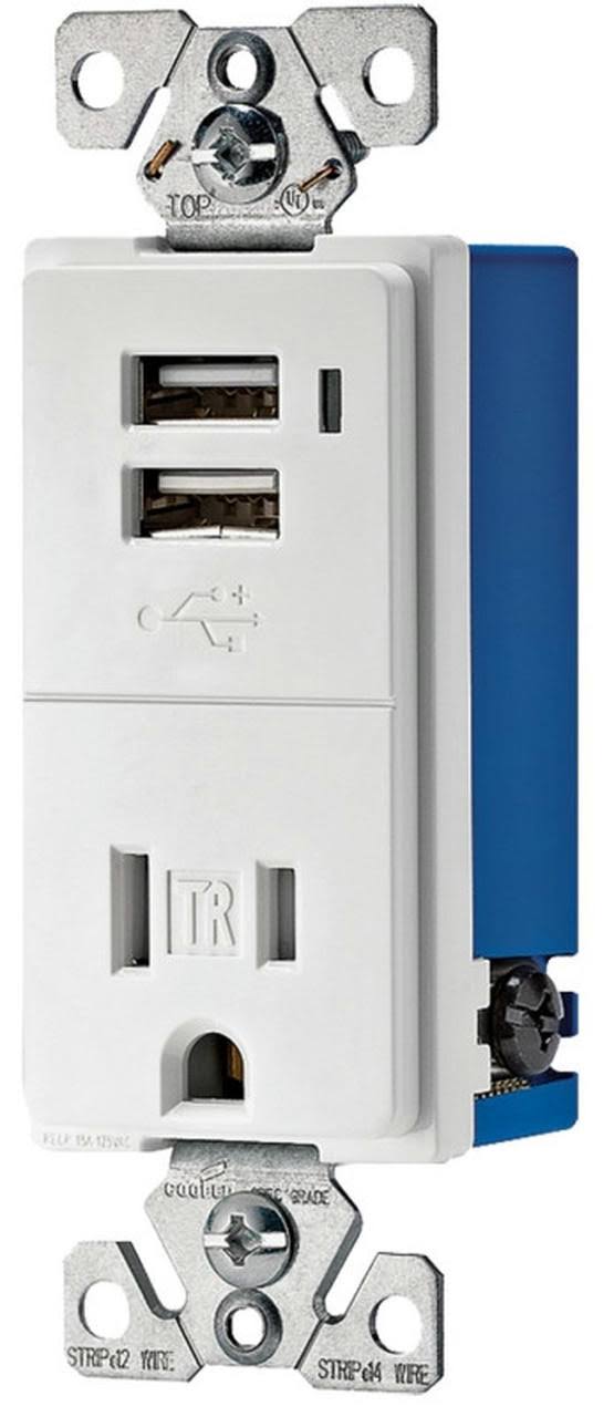 Eaton Standard Outlets Receptacle USB Charge - White, 15A, 125V