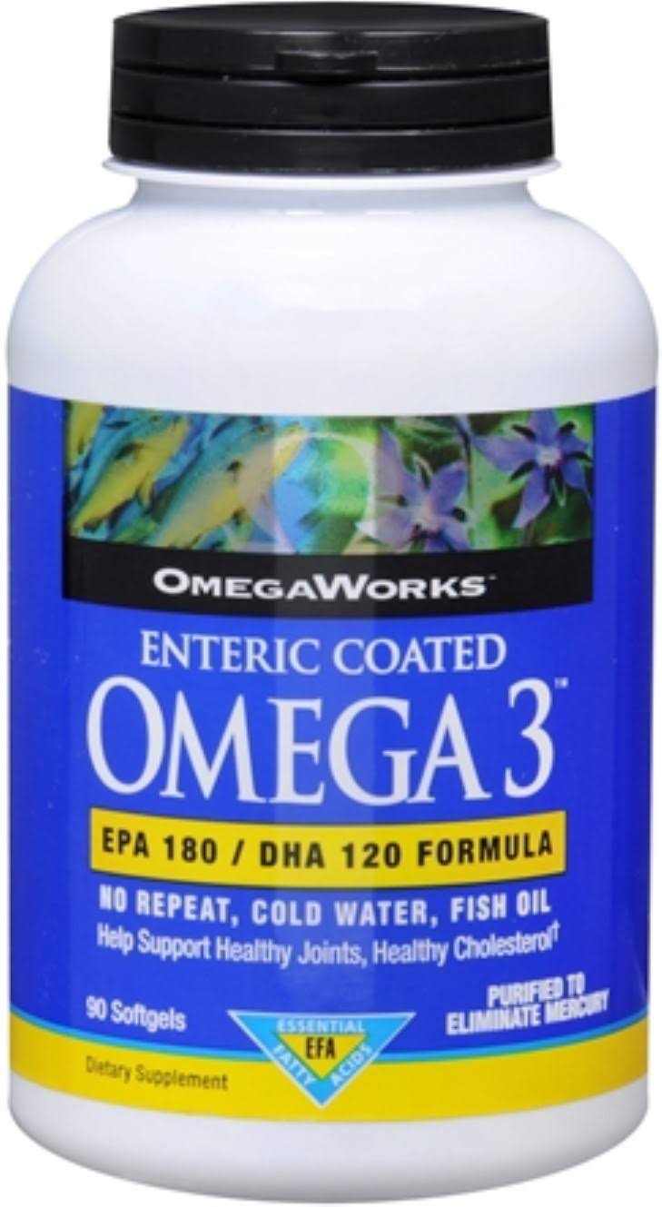 Omega Works Enteric Coated Omega 3 - EPA/DHA Fish Oil Softgels, 300mg, 90ct Bottles