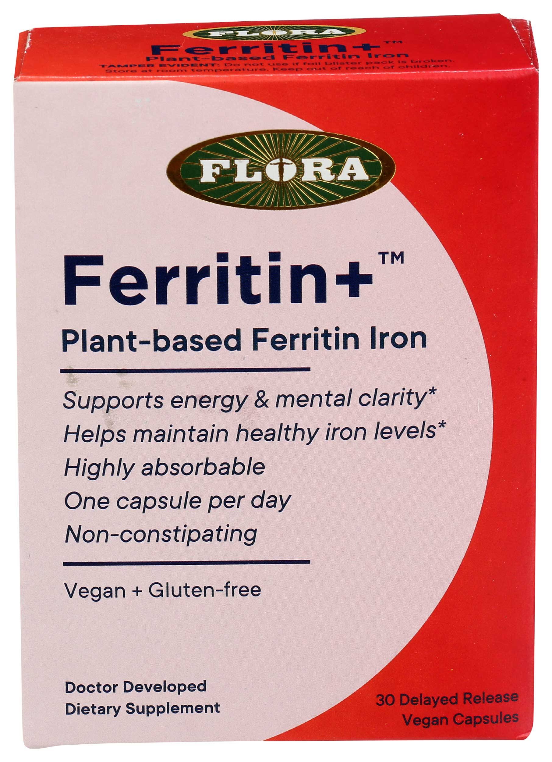 Flora Ferritin+ Plant-Based Ferritin Iron 30 Delayed Release Vegan Capsules