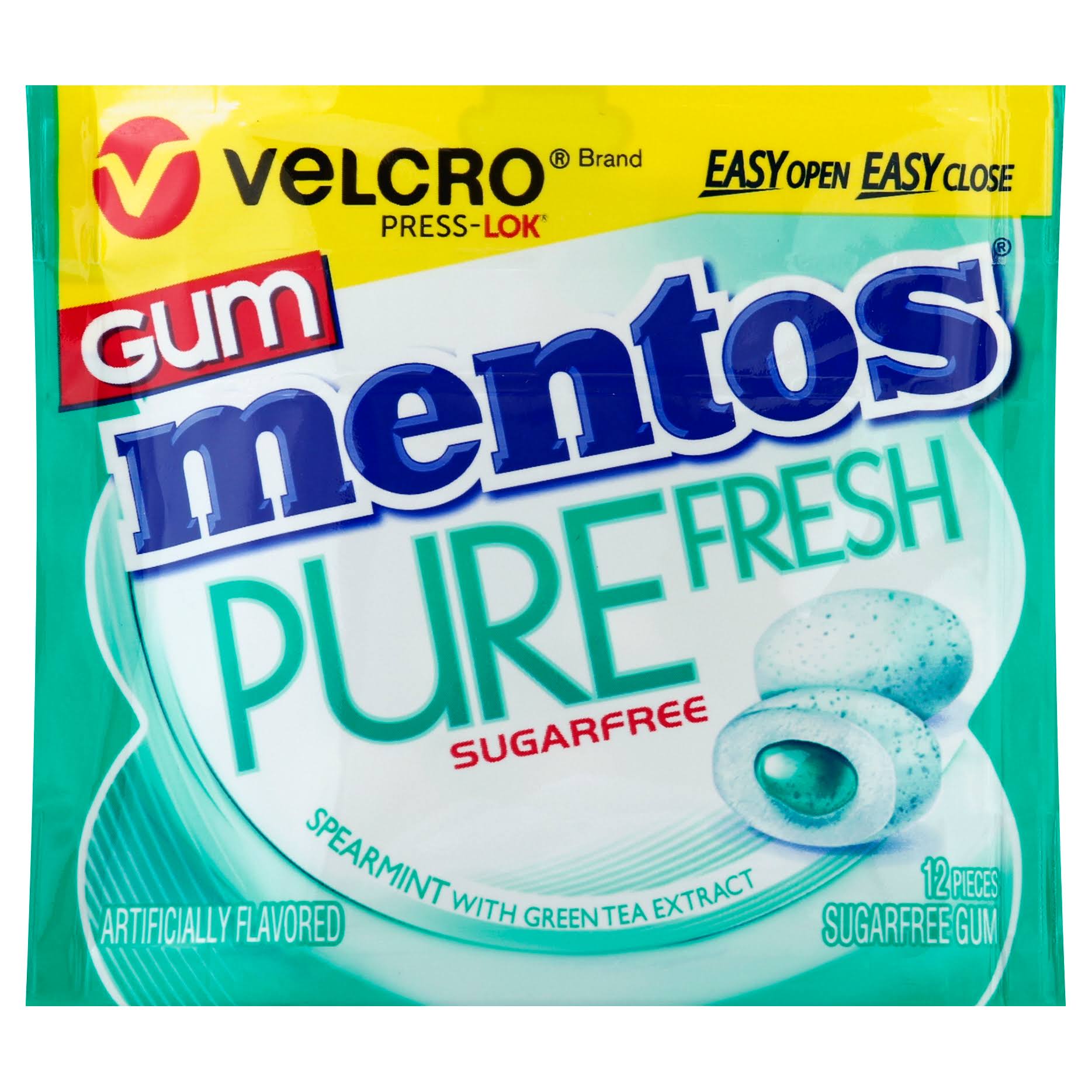 Mentos Pure Fresh Gum, Sugarfree, Spearmint - 12 pieces