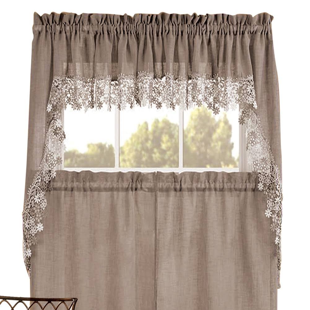 Renaissance Home Fashion Collections Etc Lillian Swag Pair with Macrame Band, 56" X 38", Linen