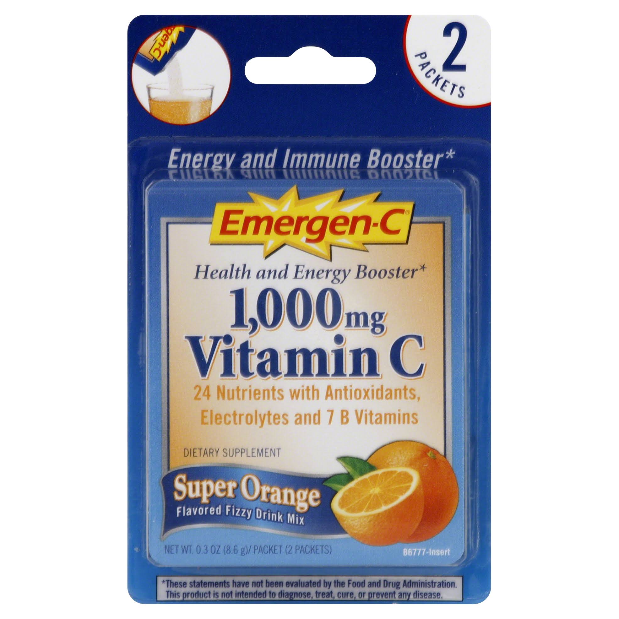 Emergen C Flavored Fizzy Drink Mix, Super Orange - 2 pack, 0.3 oz packets