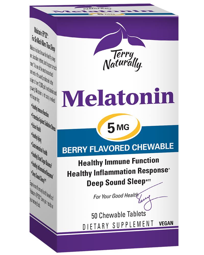 Melatonin 5 mg, 50 Berry Flavored Chewable Tablets by Terry Naturally