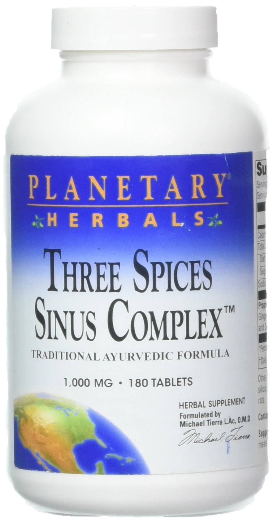 Planetary Herbals Three Spices Sinus Complex Herbal Supplement - 1000mg, 180ct