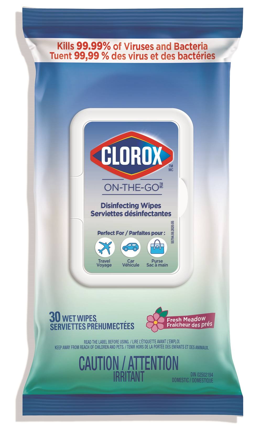 Clorox ON-THE-GO Disinfecting Wipes Fresh Meadow | 30 Count