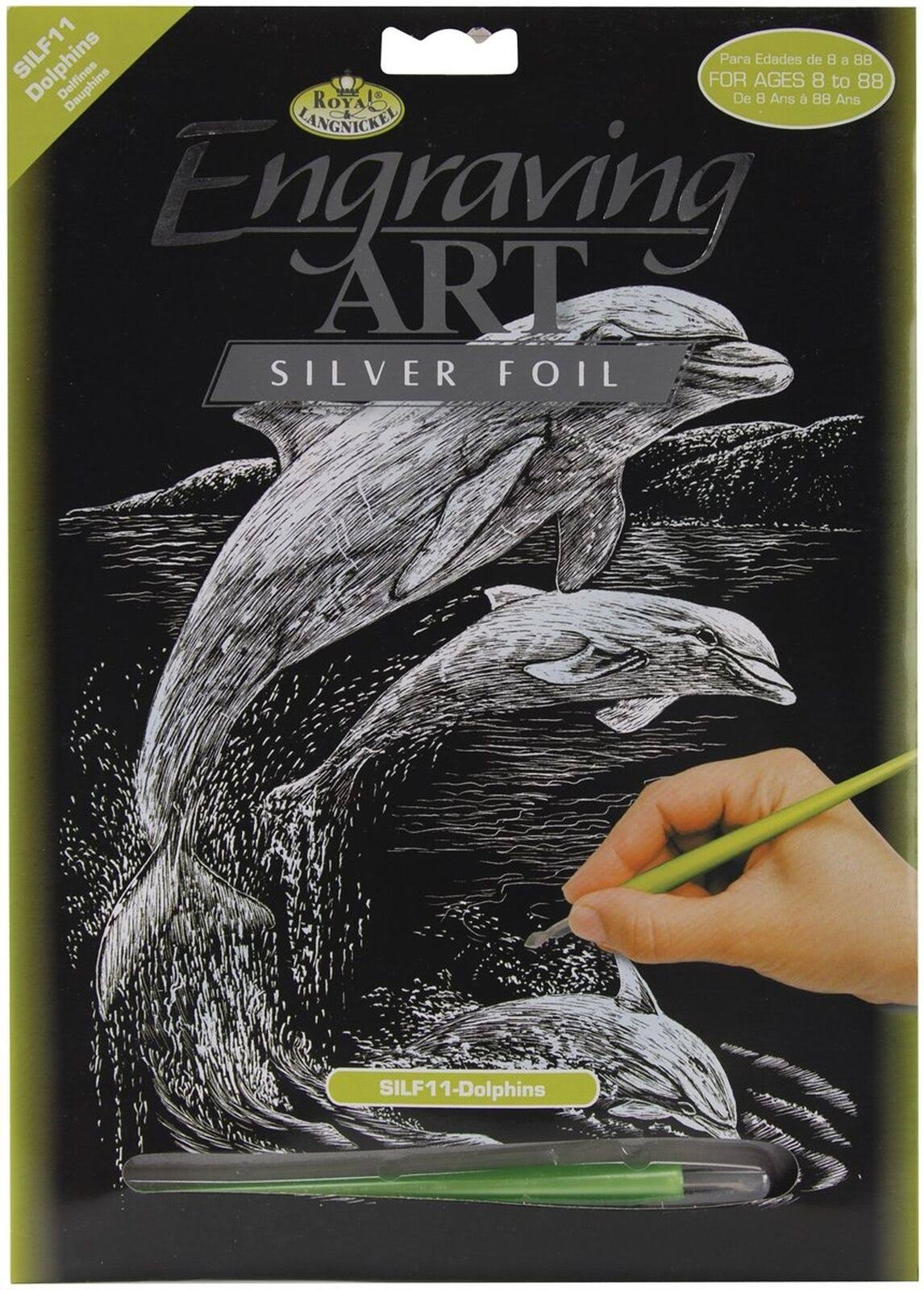 Royal Brush Silver Foil Engraving Art Kit - Dolphins, 8 x 10''