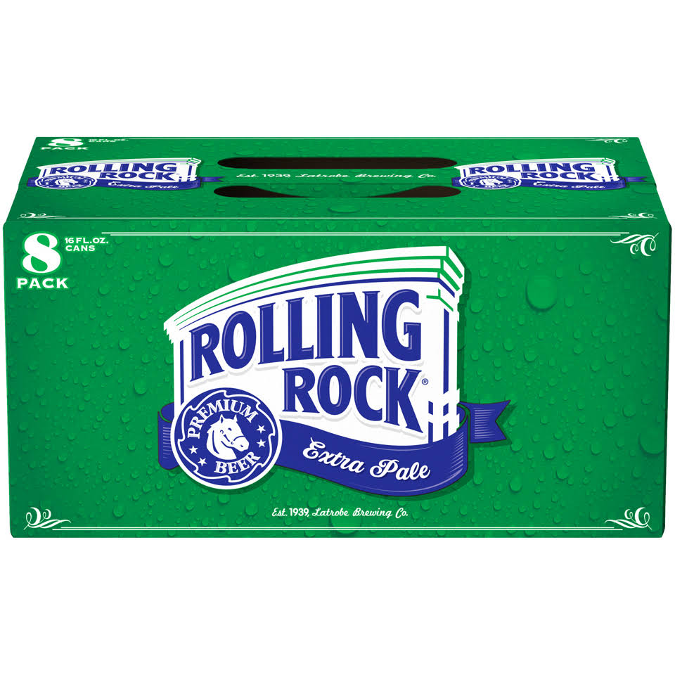 Rolling Rock Beer, Extra Pale, 8 Pack - 8 pack, 16 fl oz cans