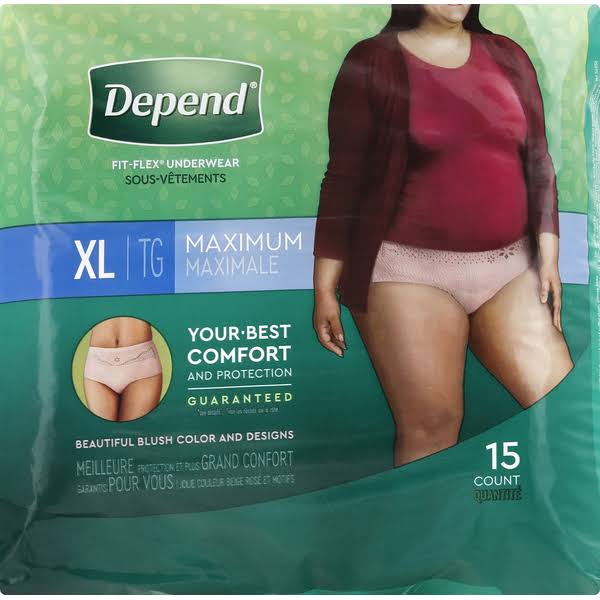 Depend Fit-Flex Underwear for Women Maximum Absorbency - X Large, 15 Pack