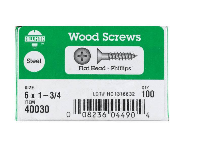 Hillman Zinc Plated Steel Wood Screws - 6 x 1-3/4 in