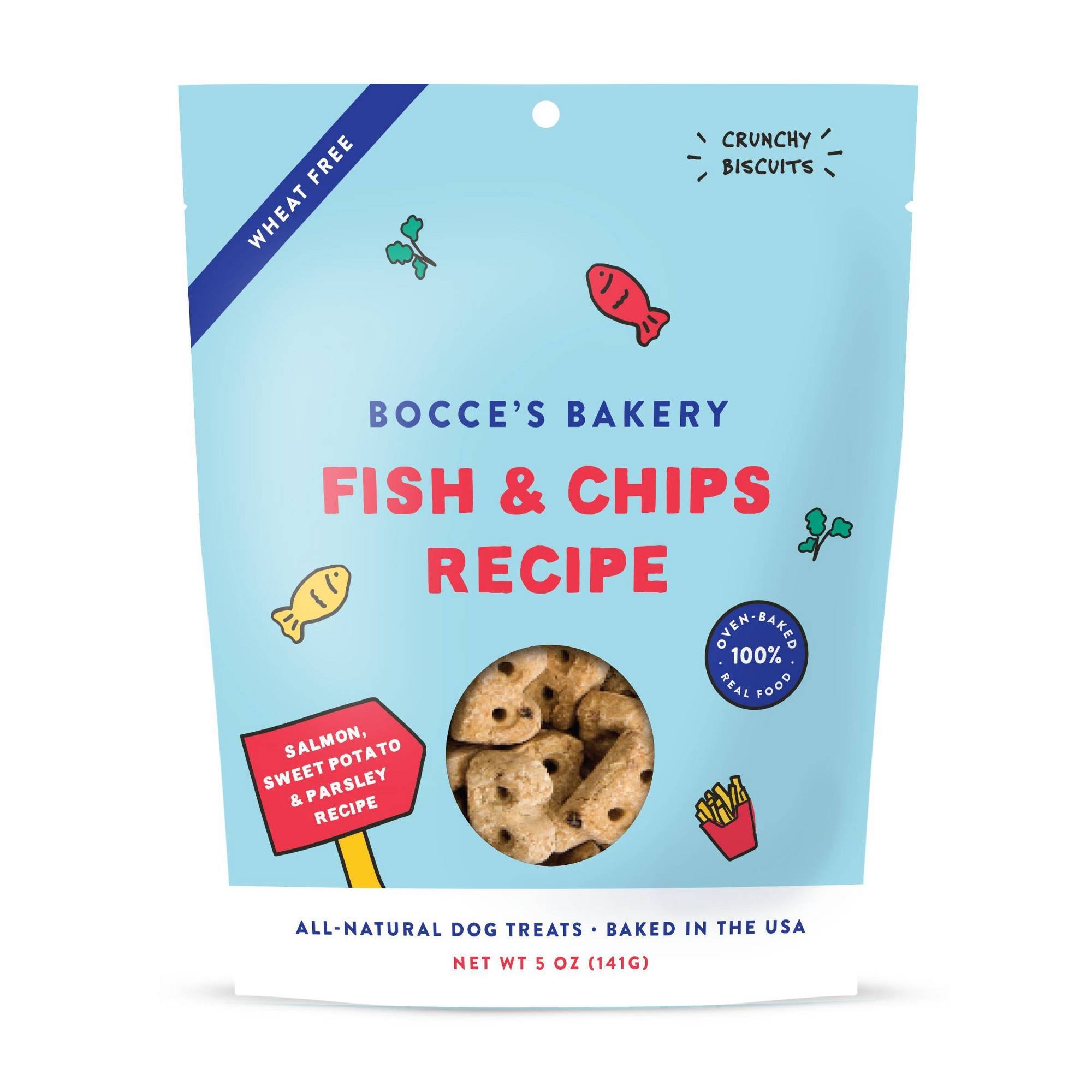 Bocce's Bakery Fish & Chips Dog Treats, 5-oz